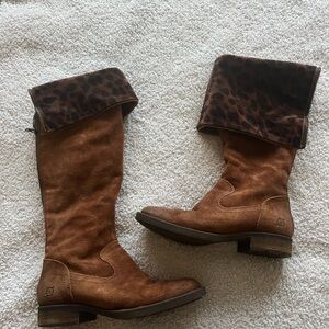Born Brown Suede Boots with Leopard Print - knee high size 5 good used condition